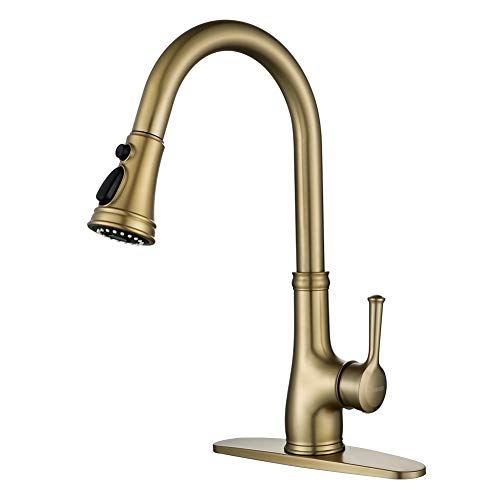 Brushed Gold Copper Single Handle 1 Hole Pull Down Kitchen Faucet