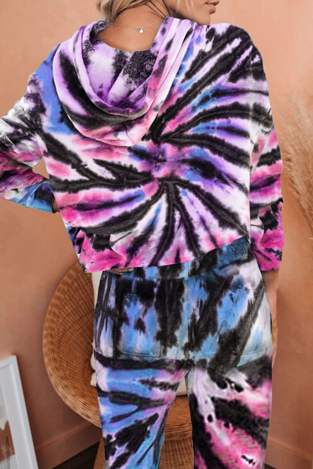 醒目扎染连帽上衣抽绳长裤休闲居家套装