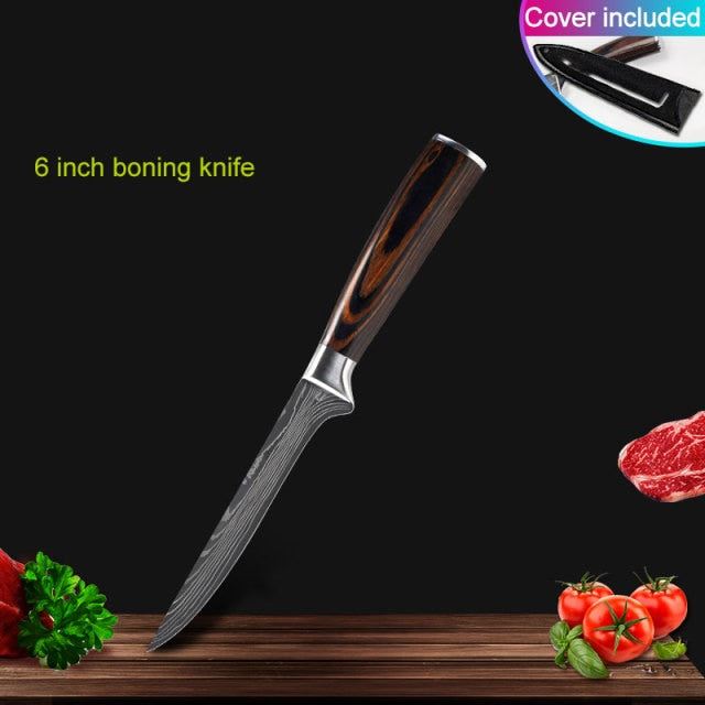 Kitchen knives Set Professional Chef Knives Stainless Steel Imitation Damascus Pattern Santoku Cleaver Slicing Utility Knives