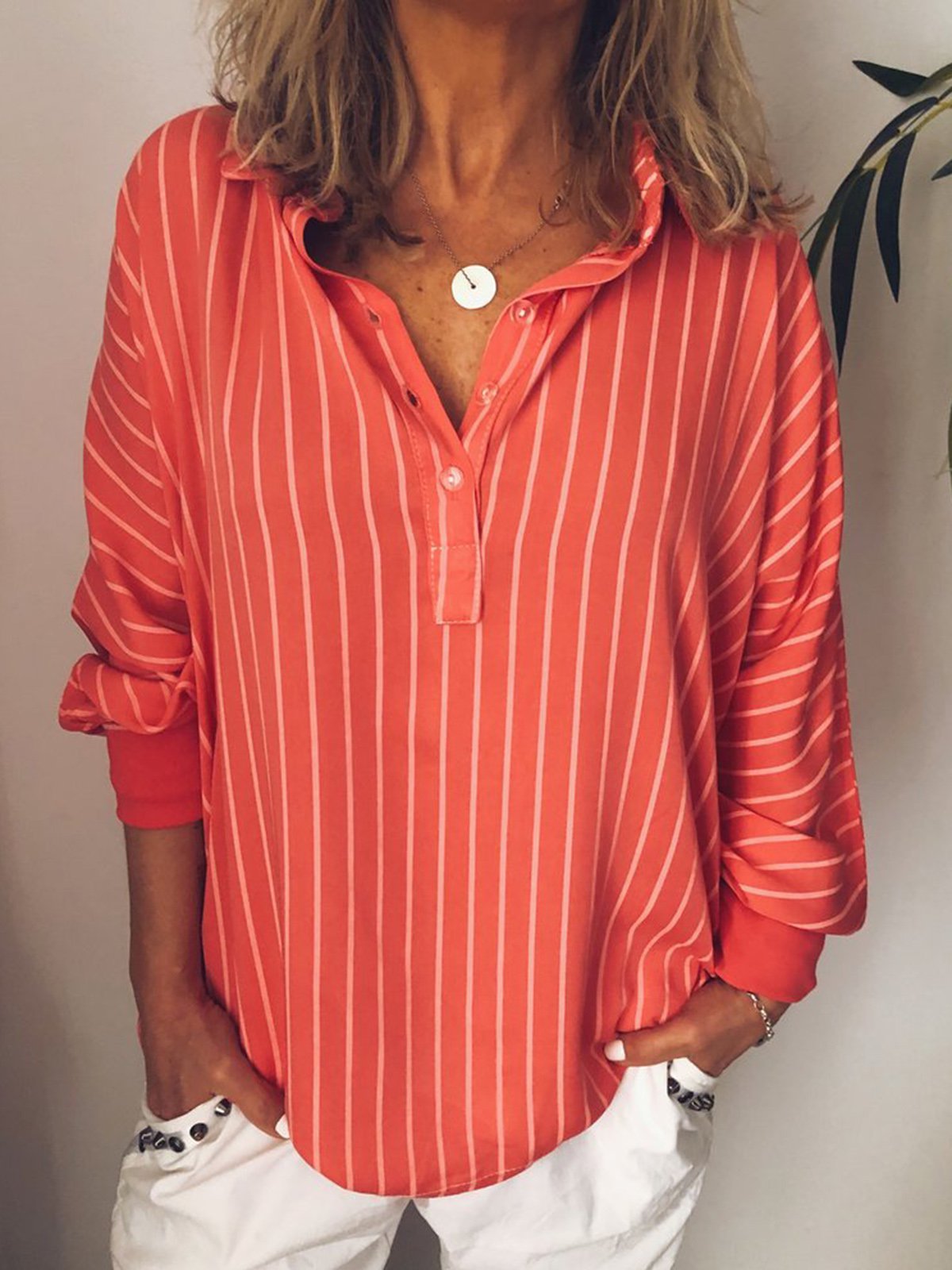 Long Sleeve Casual Stripes Printed Blouses&shirts