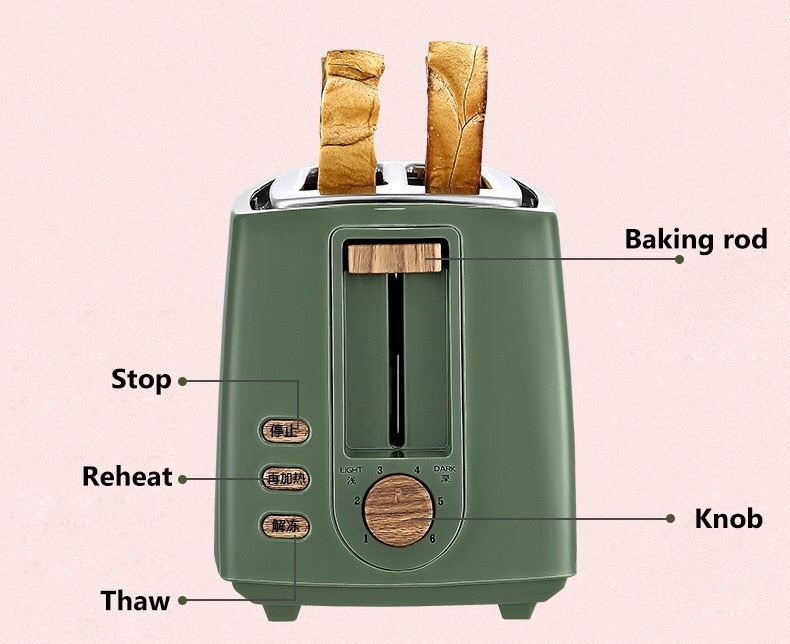 Electric Toaster Household Automatic Bread Baking Maker Breakfast Machine Toast Sandwich Grill Oven 2 Slice