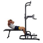 ONETWOFIT Multi-Function Power Tower with Sit Up Bench,Adjustable Height Pull Up Tower Heavy Duty Dip Station Fitness Equipment – Black