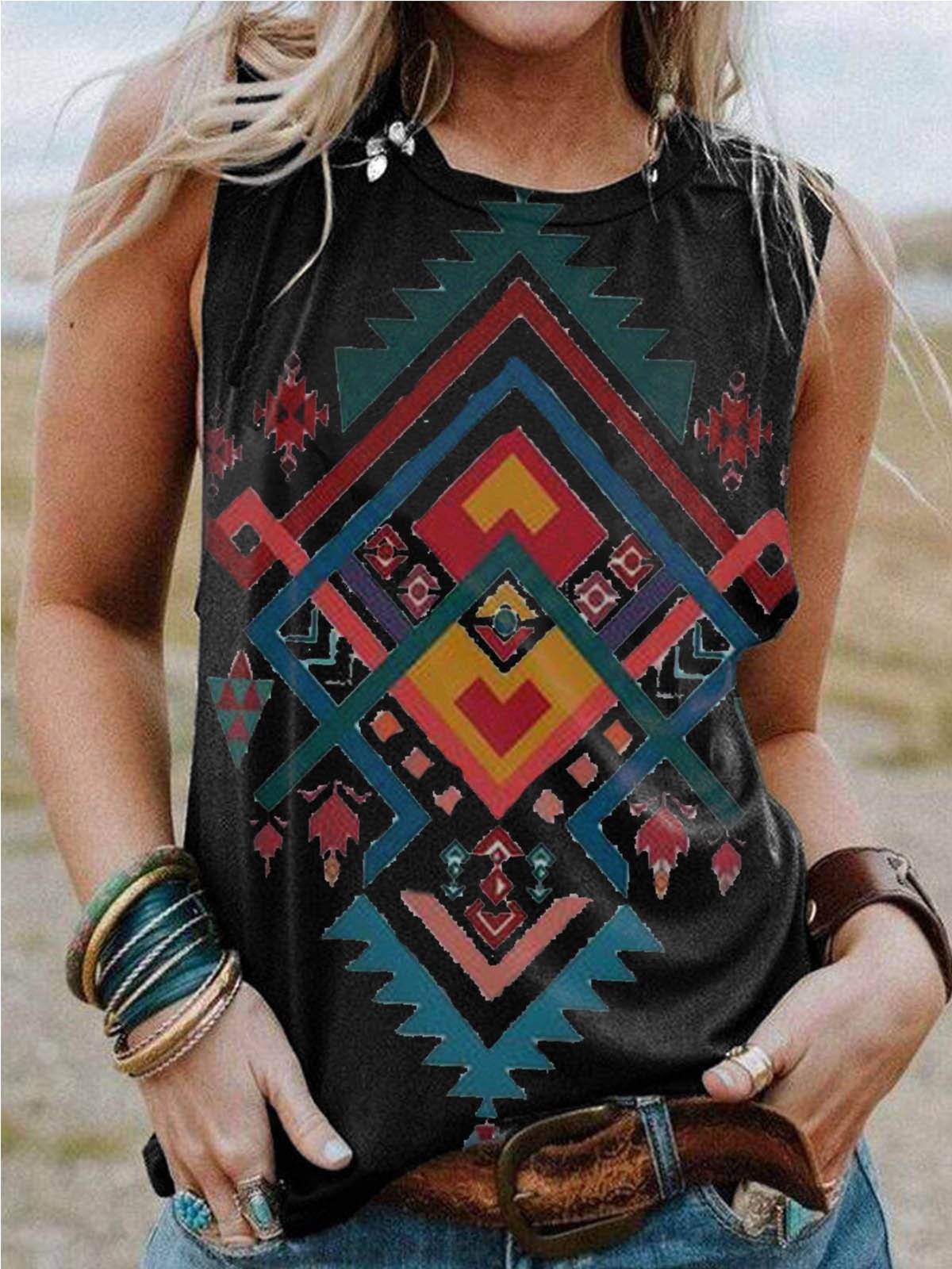 Printed Geometric Cold Shoulder Shirts & Tops