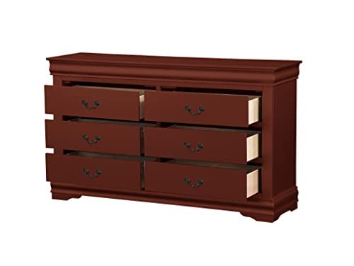 Traditional 57in Dresser with 6 Storage Drawers & Metal Handles, Fully Assembled
