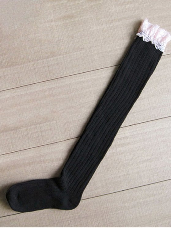 Cute Vertical Striped High Knee Socks - Black