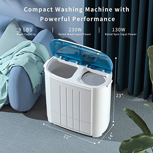 Mini Twin Tub Washer Compact Laundry Machine with Built-in Gravity Drain