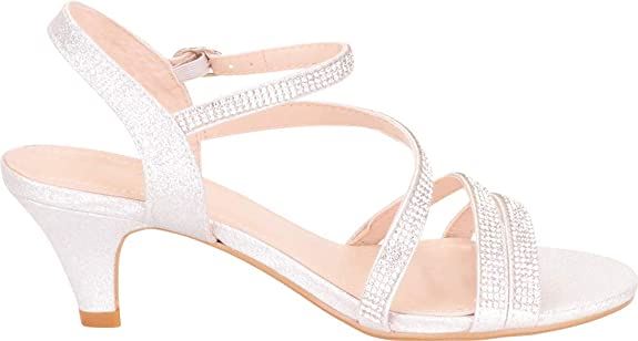 Women’s Strappy Crystal Rhinestone Mid Heel Dress Sandal
