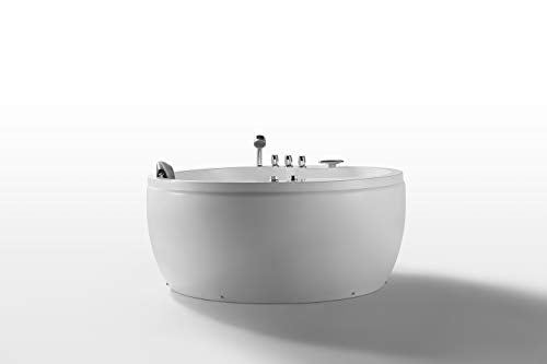 Hydromassage Round Jetted Soaking Tub with Right Side Drain and Waterfall Faucet