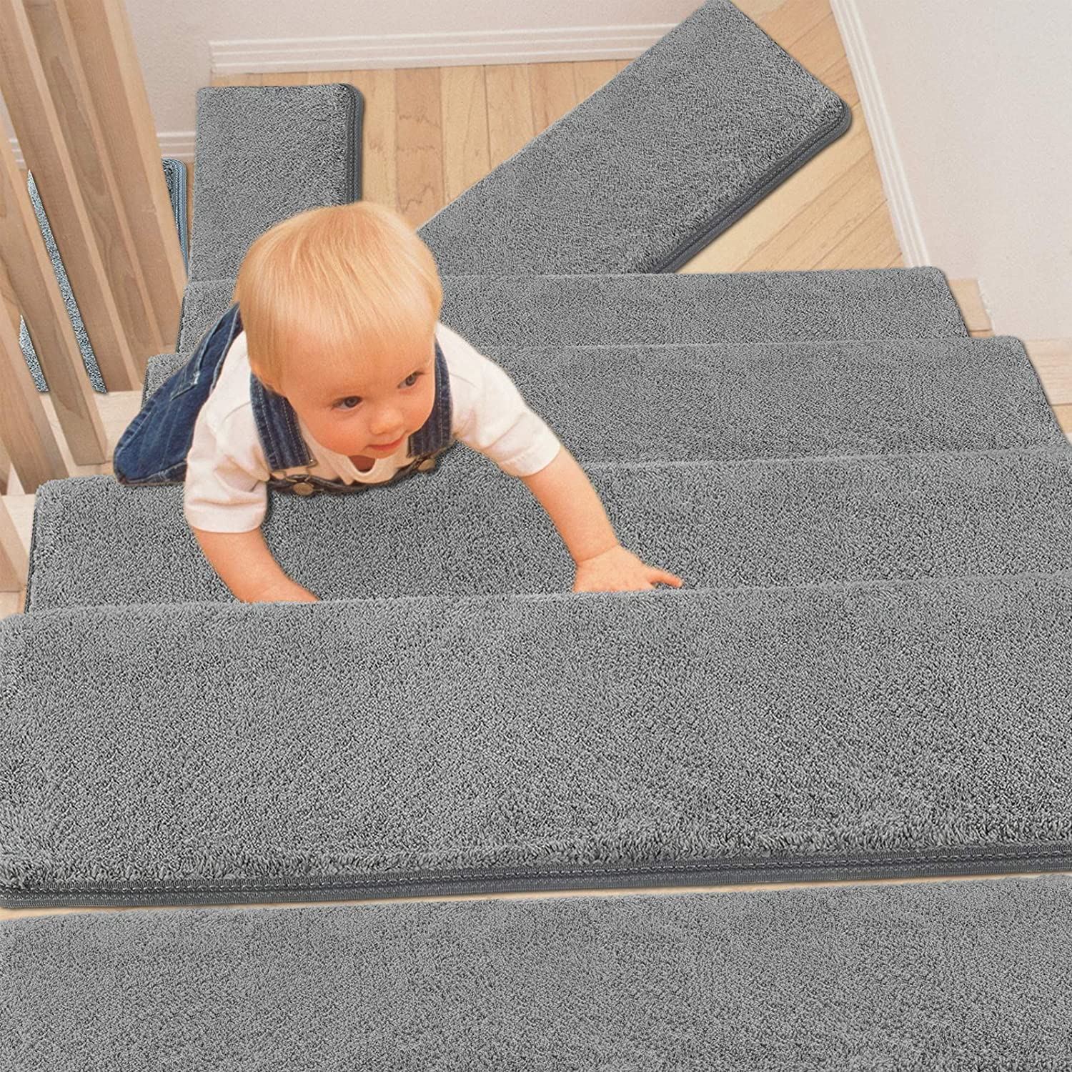PURE ERA Bullnose Carpet Stair Treads Set of 14 Non-Slip Self Adhesive, 14 Pieces / Dark Brown