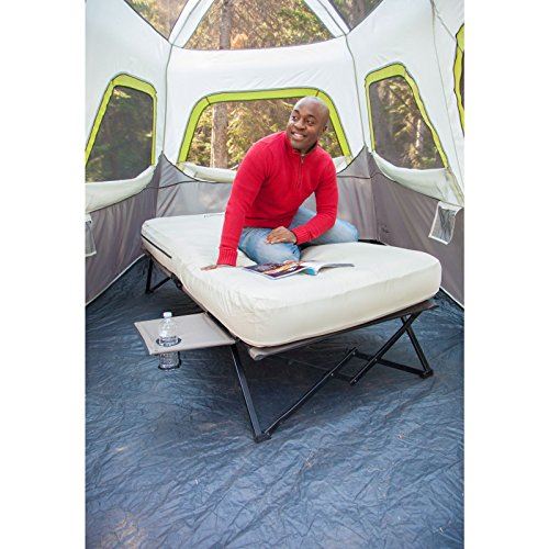 Coleman Twin Airbed Folding Cot with Side Table and 4D Battery Pump, White