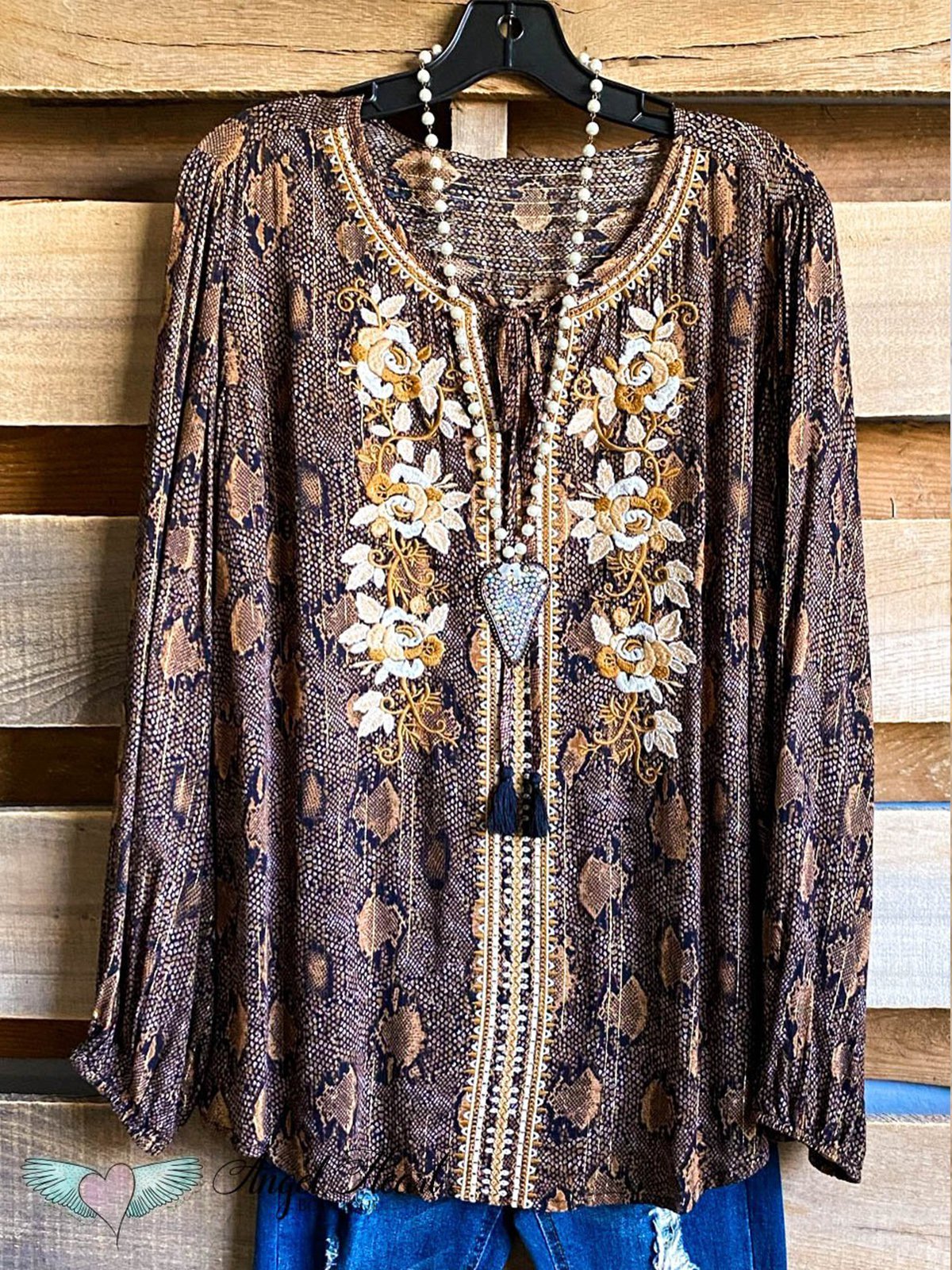 Vintage Snakeskin Long Sleeve Shift Shirts & Tops