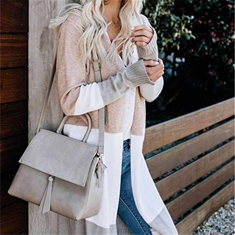 Large Size Stitching Striped Knit Loose Sweater Cardigan Coat