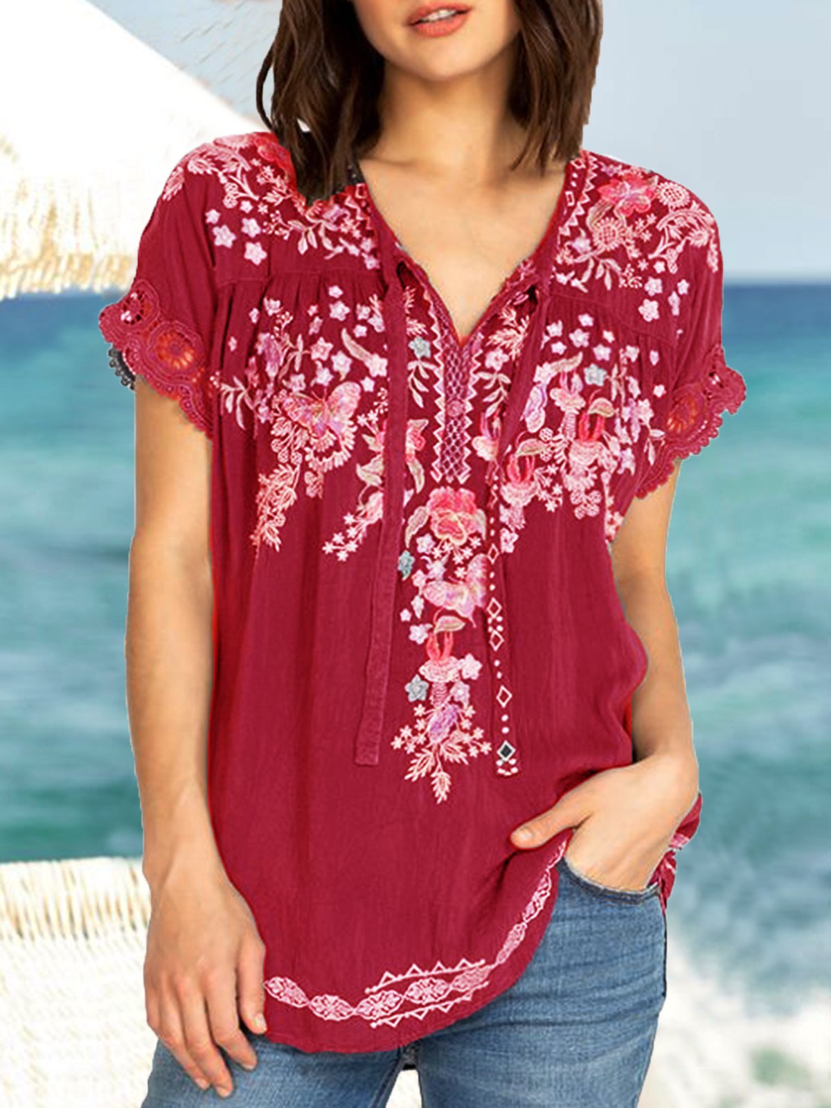 Casual Short Sleeve Cotton-Blend Shirts & Tops