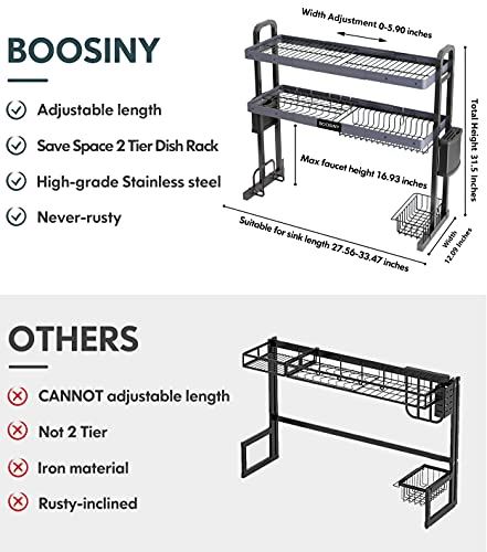 Over The Sink Dish Drying Rack, Boosiny 2 Tier
