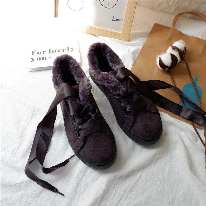 Deep Brown Platform Lace-up Spring/Fall Canvas Daily Boots