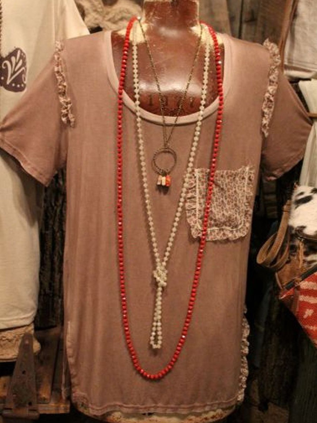 Coffee Short Sleeve Casual Paneled Shirts & Tops