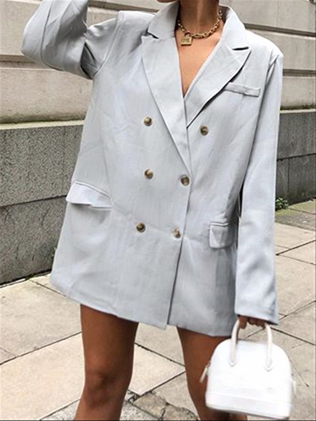 Light Grey Basic Daily Autumn Suit Coat