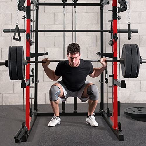 Mikolo Smith Machine Cage,1600LBS Power Rack Cage with LAT Pull-Down System and Weight Bar, Multi-Functional