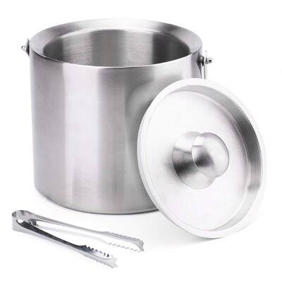 Stainless Steel Insulated Ice Bucket with Lid and Tong Double Walled Silver Barware Serveware for Parties Events Gatherings Red