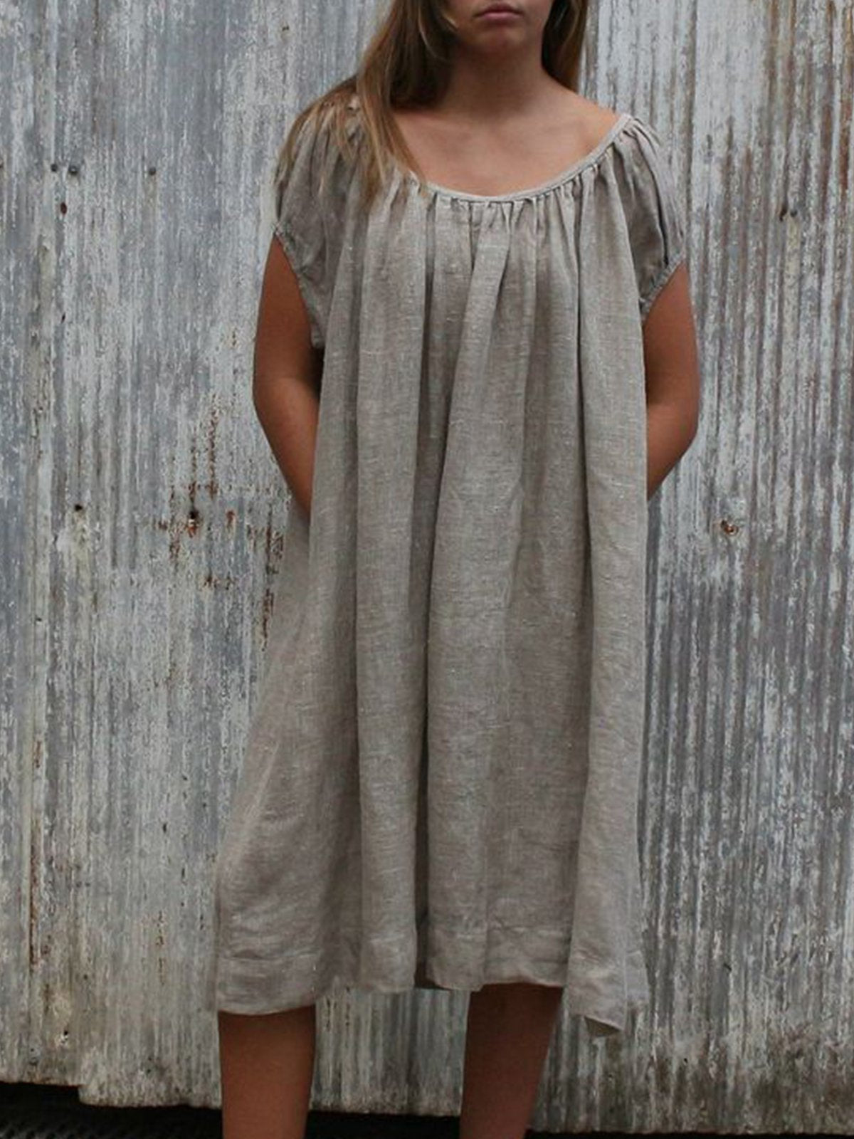 Round Neck Short Sleeve Flounce Casual Dresses