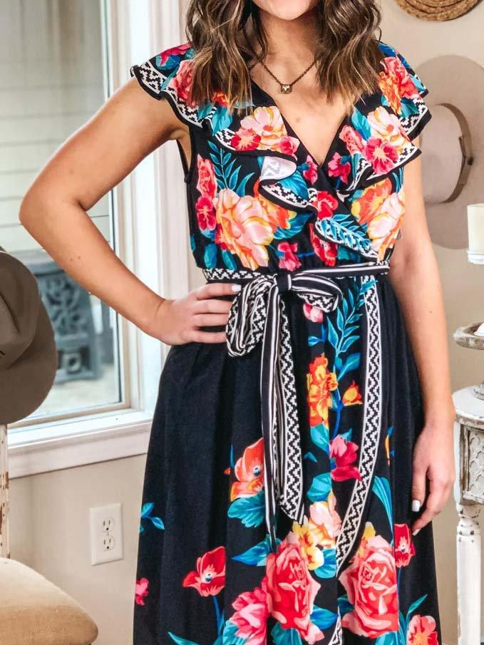 Holiday Floral Cotton-Blend Short Sleeve Dresses