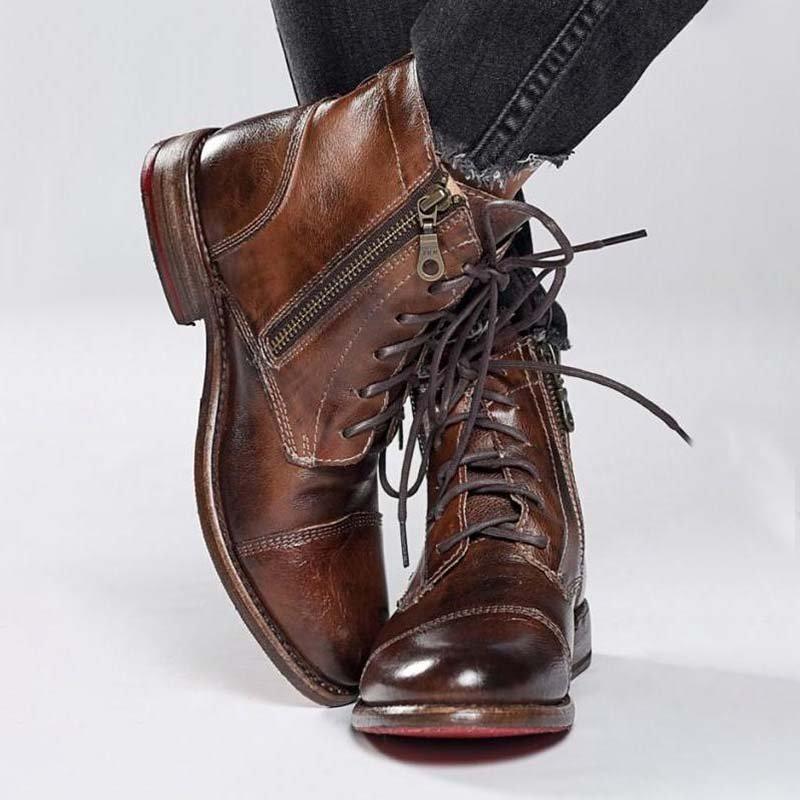 Women's Vintage Zipper Round Toe Low Heel Ankle Booties Plus Size Chelsea Boots