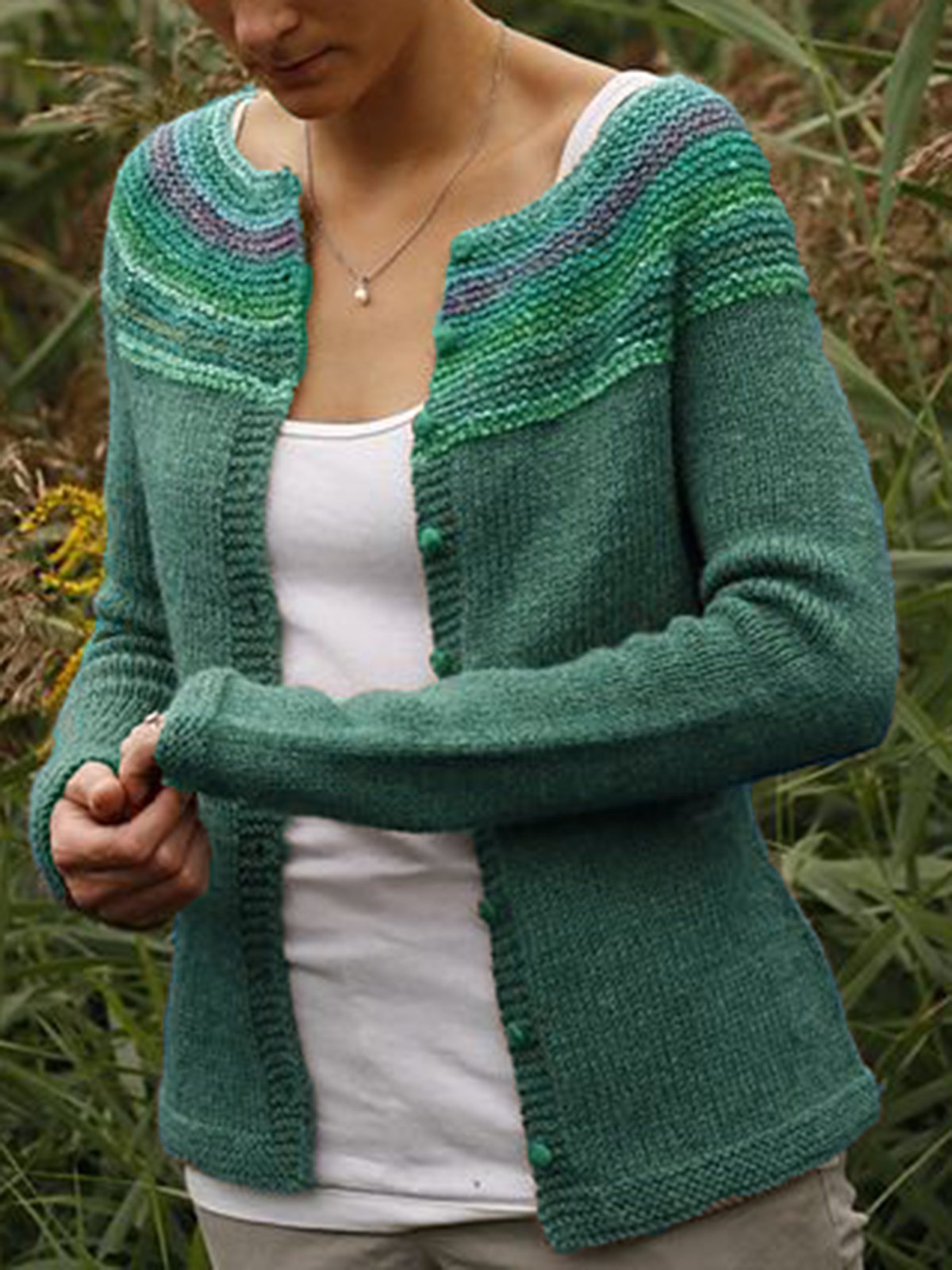 Paneled Casual Striped Long Sleeve Women's Cardigan