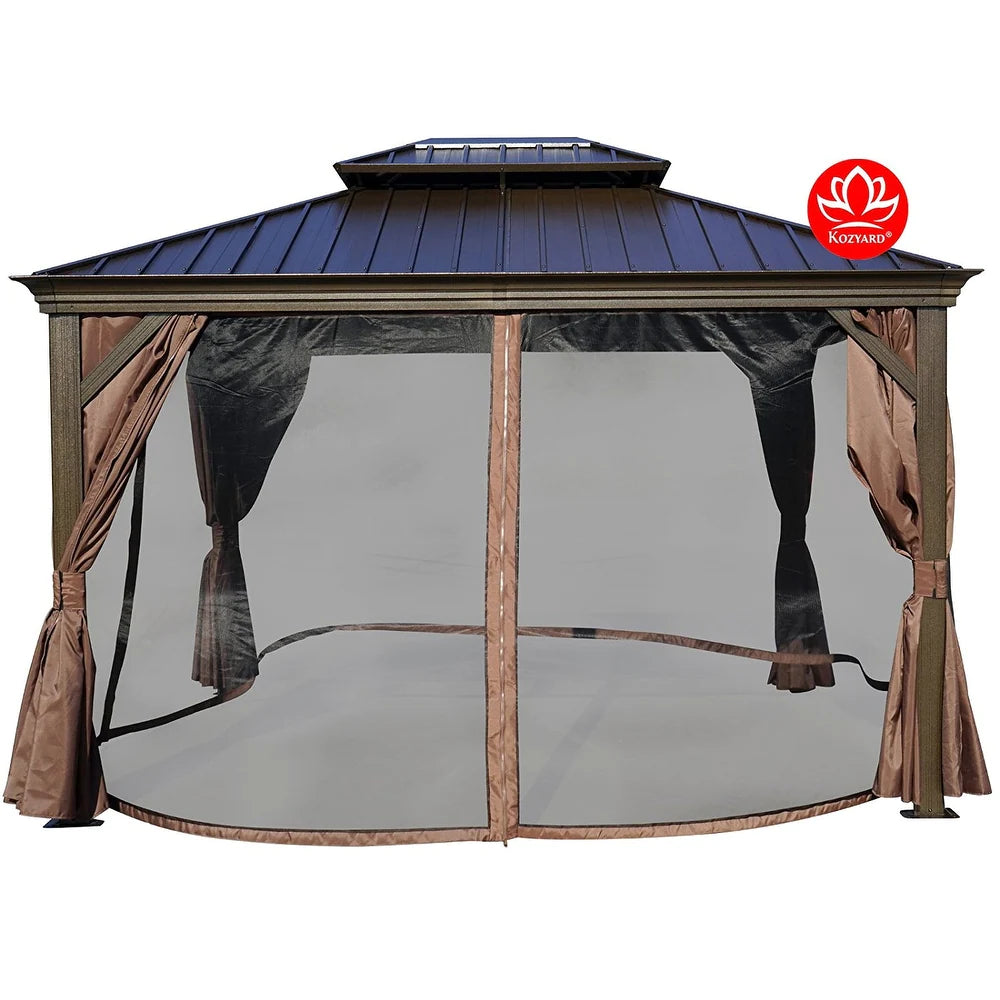 10X12 Aluminum Permanent Gazebo with a Mosquito Net and Privacy Sidewalls