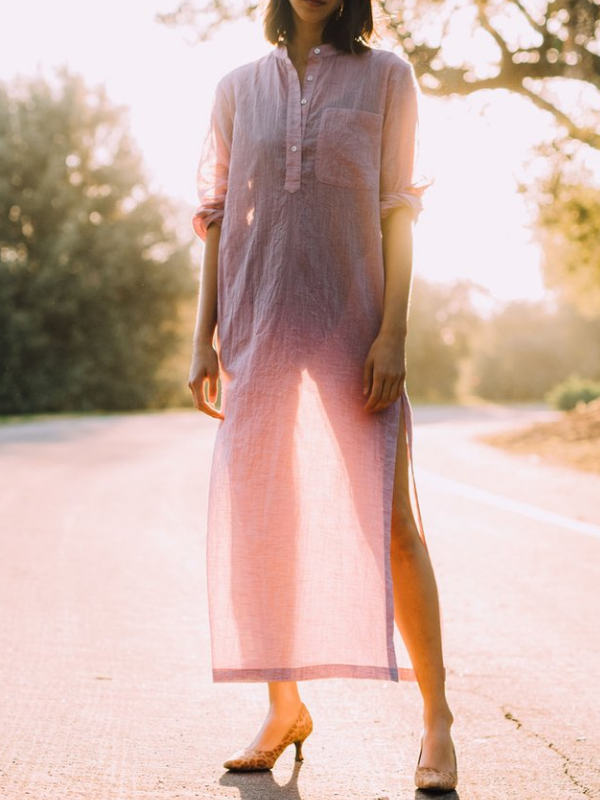 Buttoned Casual V Neck Long Sleeve Dresses