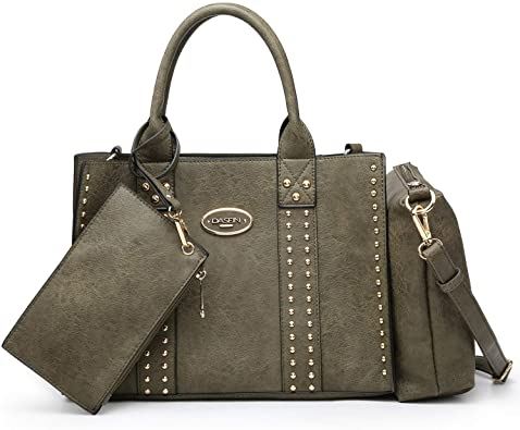 Women Vegan Leather Handbags Fashion Satchel Bags, 3pcs 0620 Bronze New