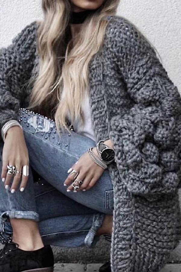 Hand-Knitted Lantern Sleeve Sweater