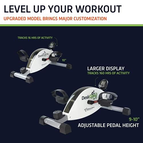DeskCycle 2 Under Desk Bike Pedal Exerciser with Adjustable Leg �C Mini Exercise Bike Desk Cycle- Black & White