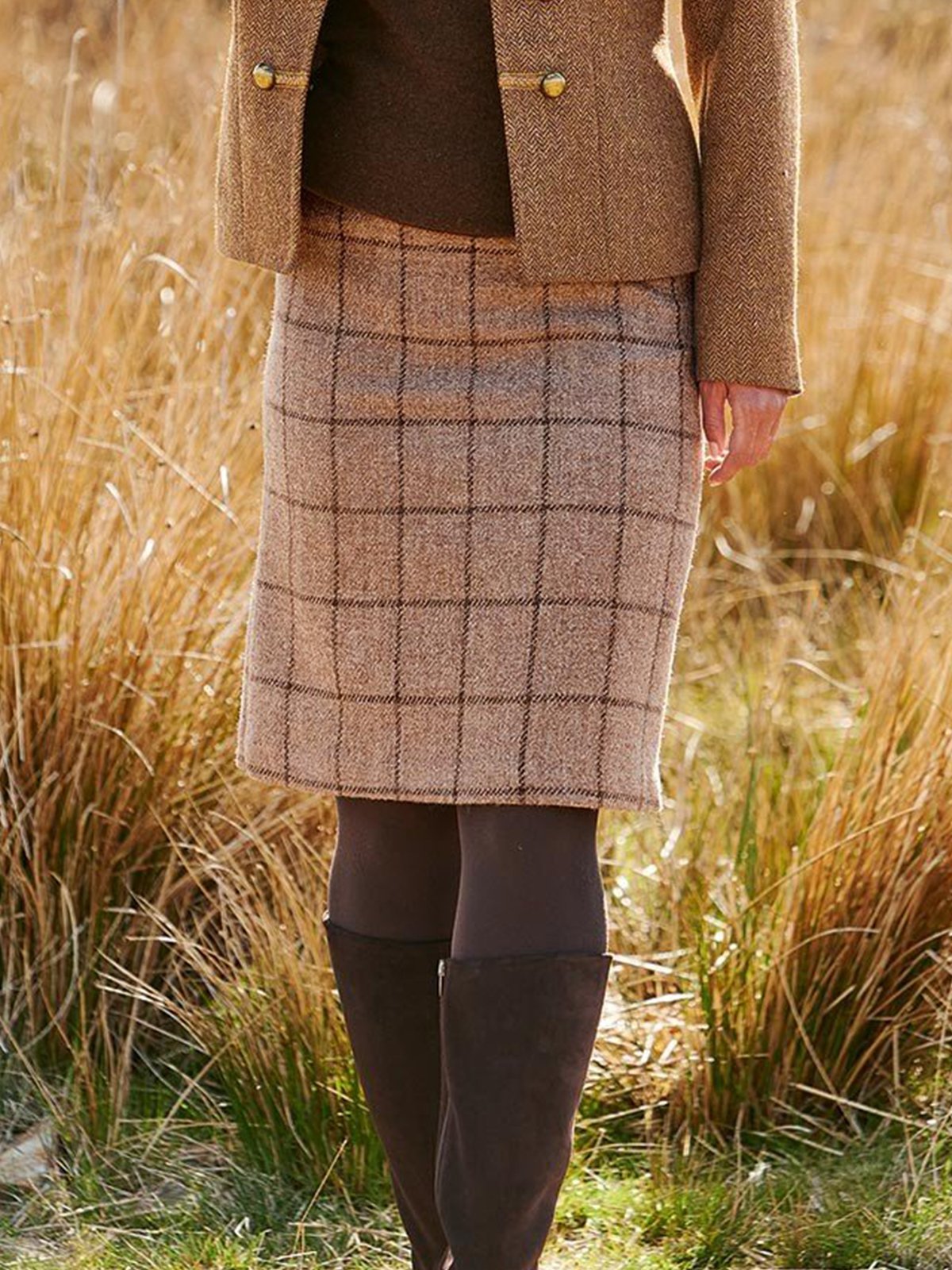 Khaki Geometric Vintage A-Line Skirts