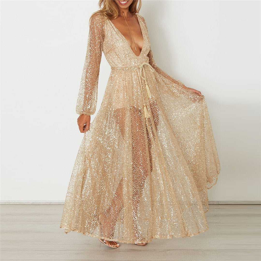 Sexy Deep V Sequined Dress