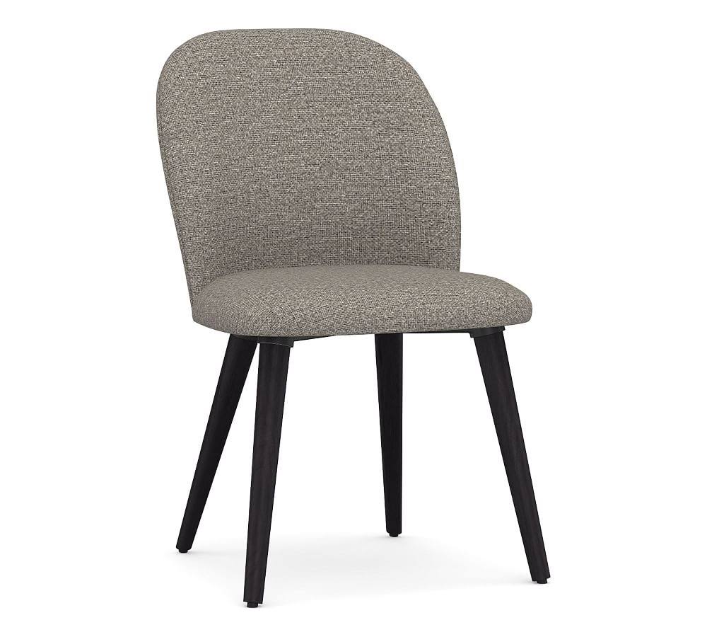 Pottery Barn Brea Upholstered Dining Side Chair, Black Leg, Performance Chateau Basketweave Light Gray