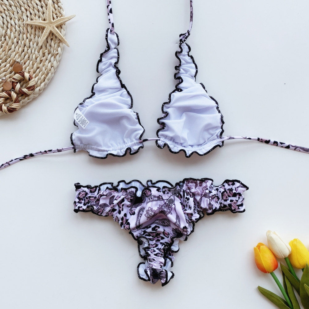 Sexy Two Piece Print Ruffles Swimwear