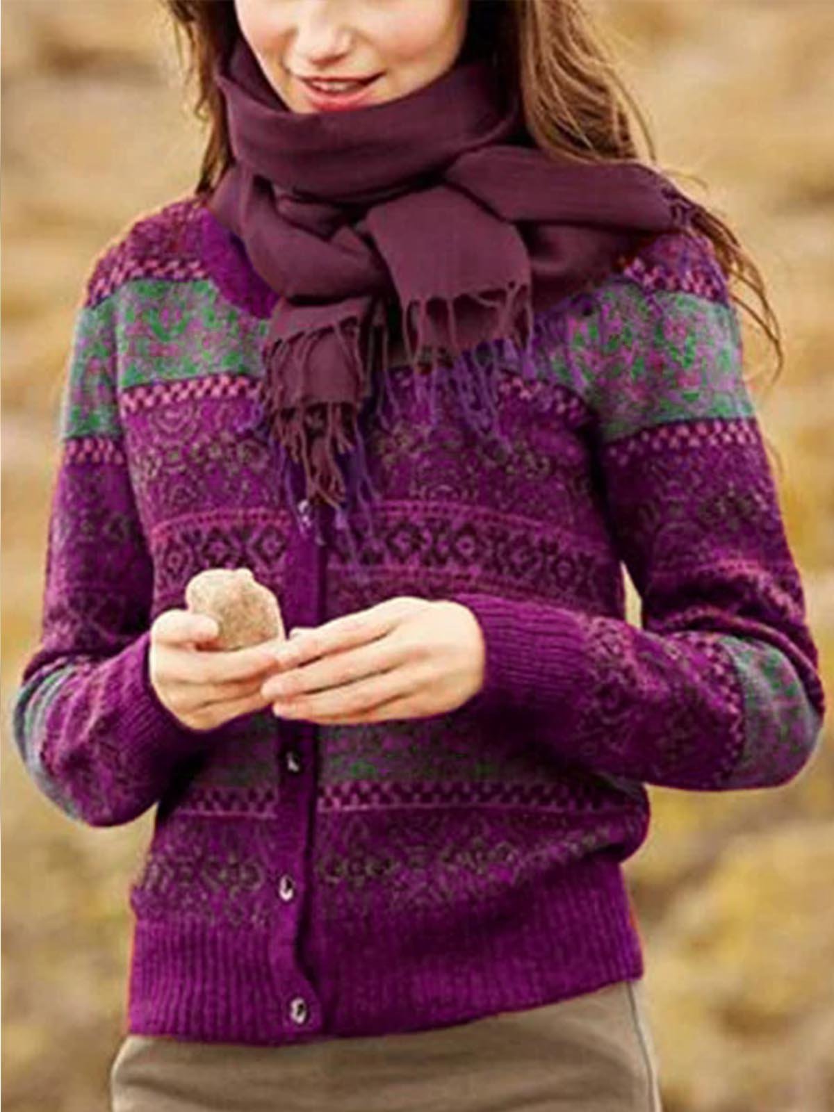 Buttoned Tribal Long Sleeve Cardigan