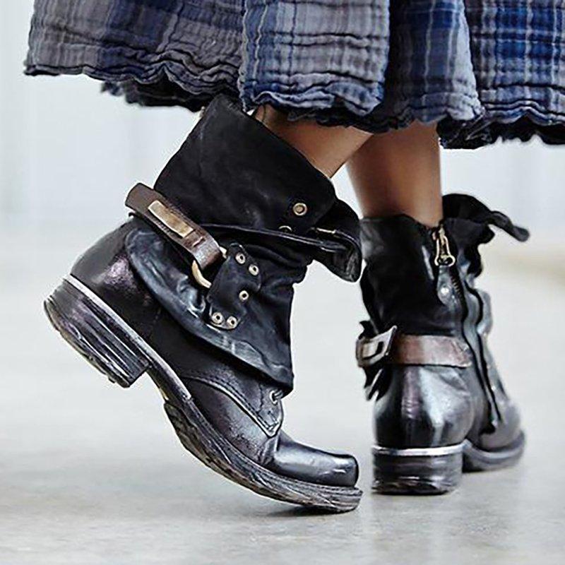 Women Vintage Mid Calf Booties Casual Plus Size Shoes
