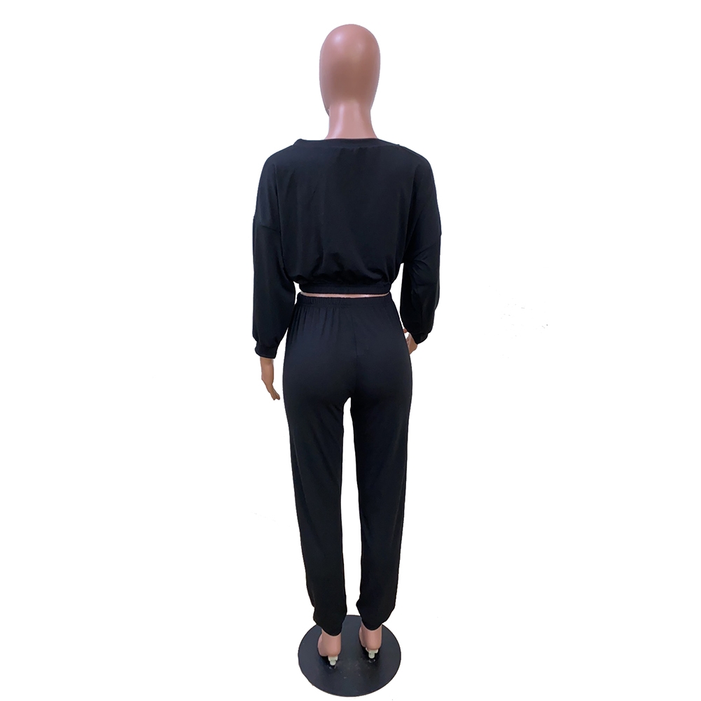 Fall Plain Crop Top and High Waist Legging Set