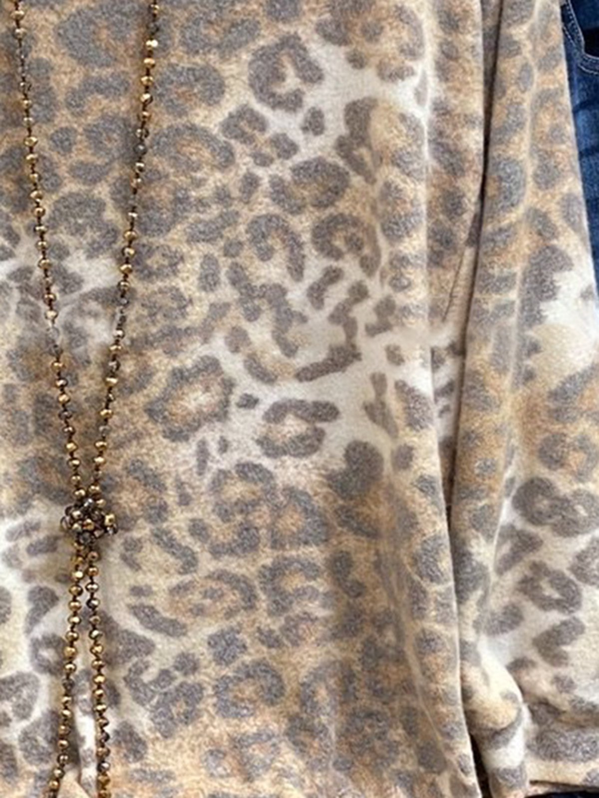 Leopard Crew Neck Casual Printed Leopard Shirts & Tops