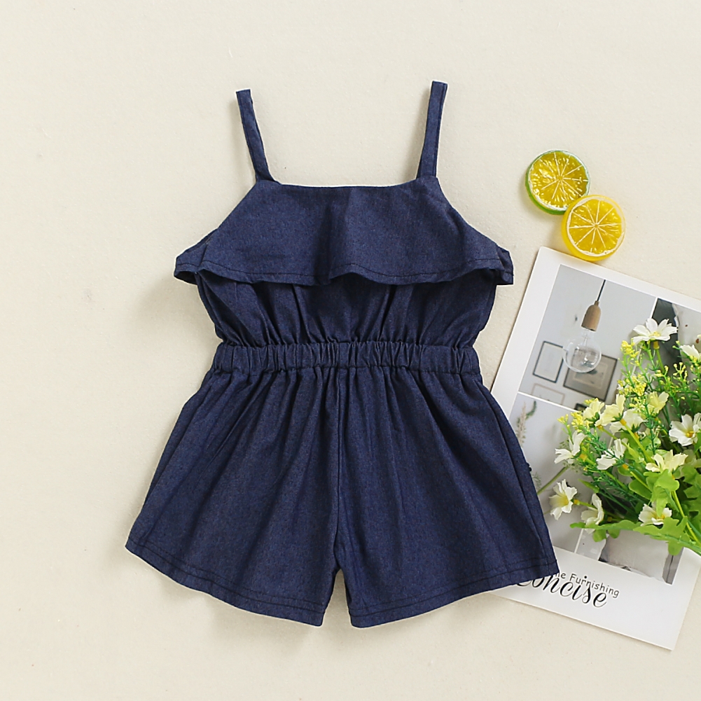 Kids Girl Summer Denim Straps Rompers