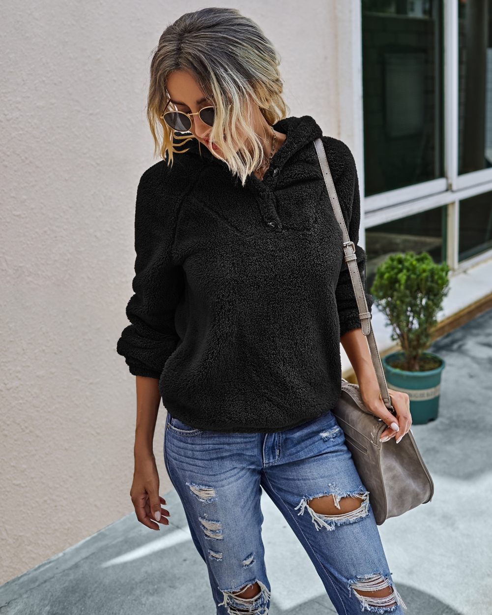 Autumn Plush Plain Hoodie Sweat Top