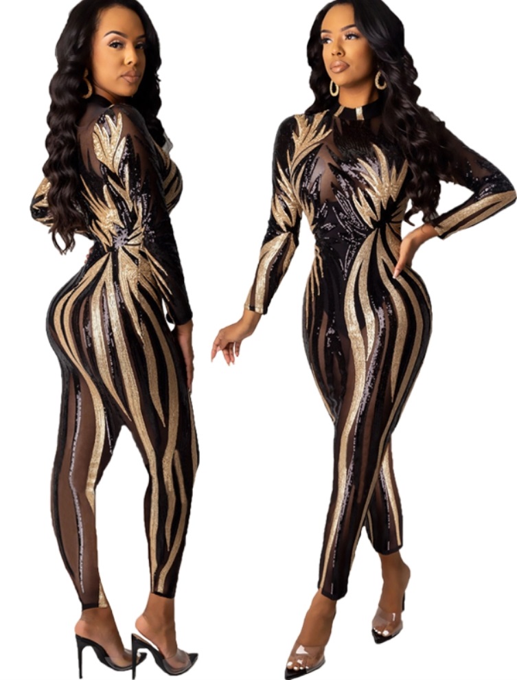 Sequins Long Sleeve Bodycon Jumpsuit