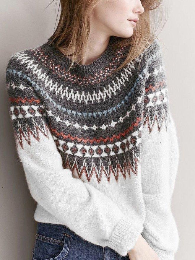 Color-Block Tribal Raglan Sleeve Sweaters