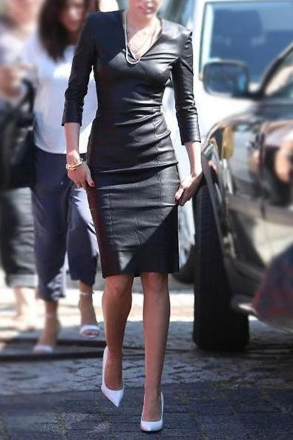 Fashion V-Neck Long Sleeve Bodycon Dress