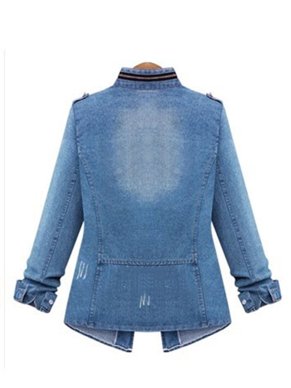 Casual Pockets Denim Stand Collar Causal Coats