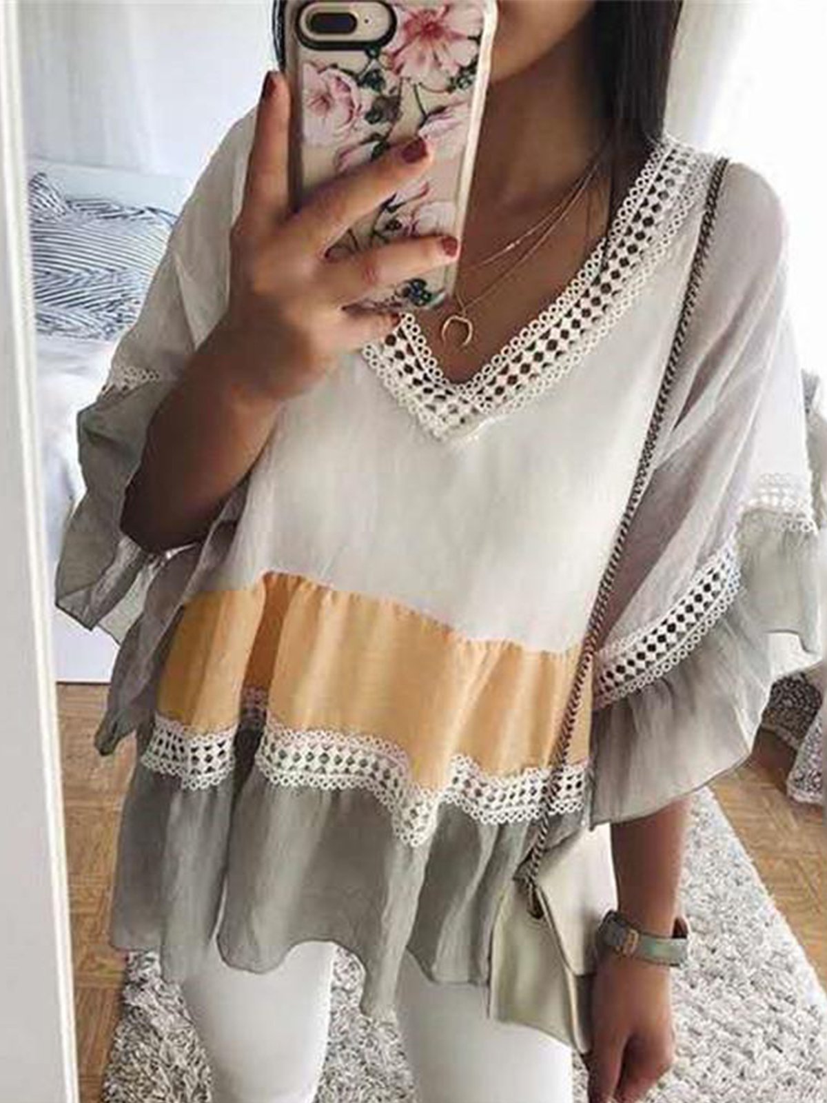 Sexy V Neck Cotton-Blend Shirts & Tops