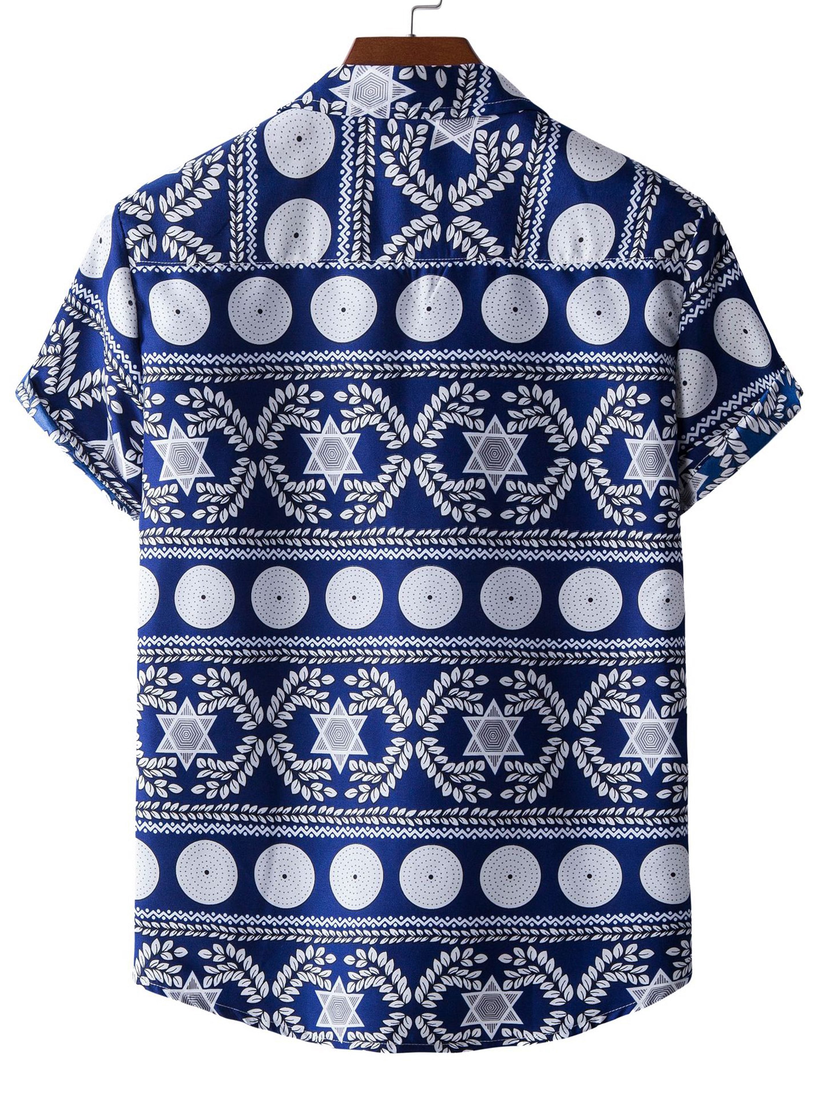 Men's Geometry Print Button Short Sleeve Shirt
