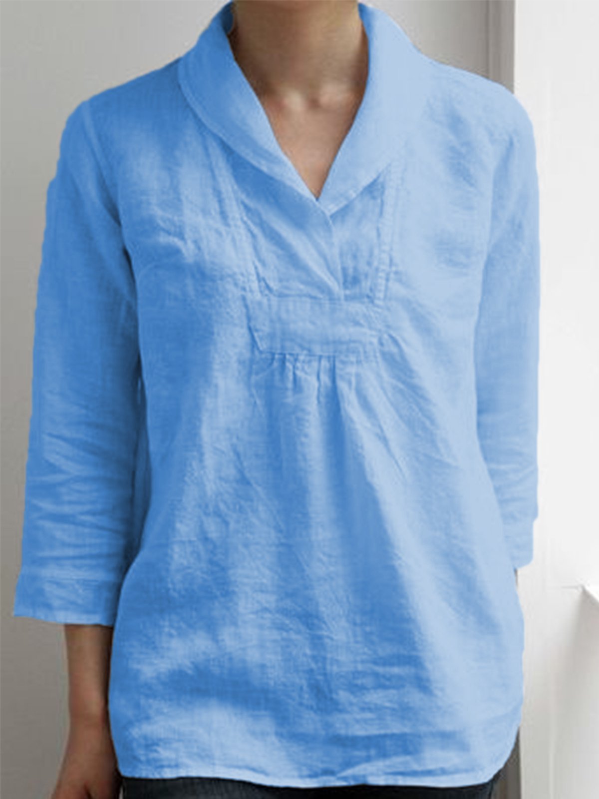V Neck 3/4 Sleeve Simple & Basic Shirts