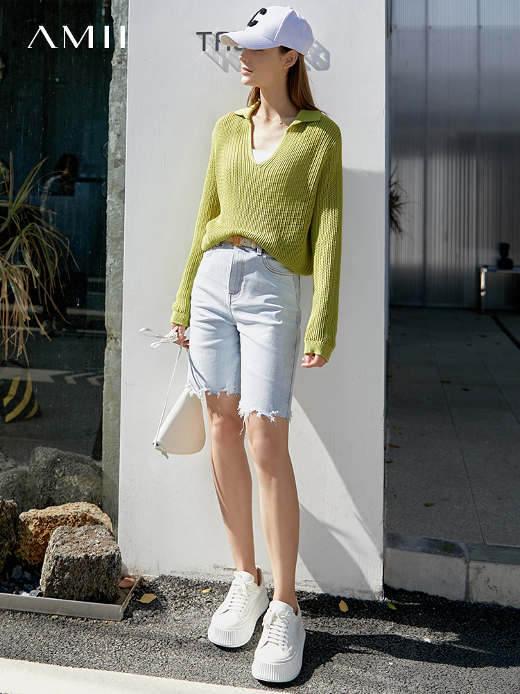 Amii Minimalism Spring Sweater For Women Fashion Hollow Clothing Ladies Knitted Tops Women's Pullover Female Tops 12240410